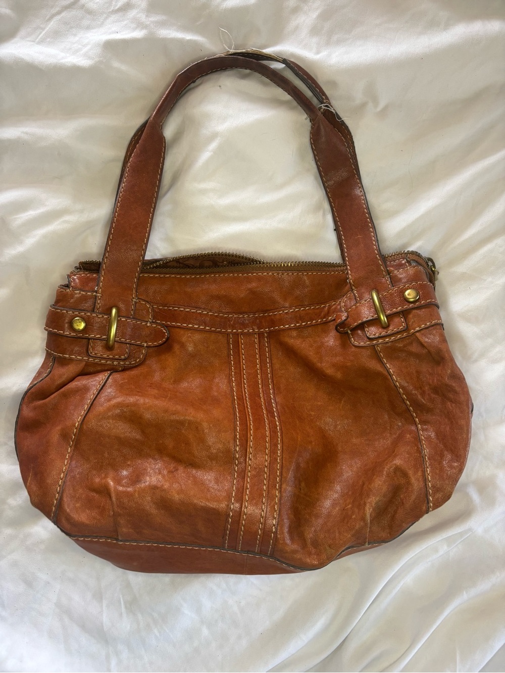 Fossil Y2K Rustic Brown Leather Shoulder Bag